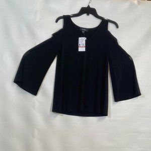 Karen Kane Saffron Cold Shoulder Sea Black Bell Sleeve Blouse Size XS NWT